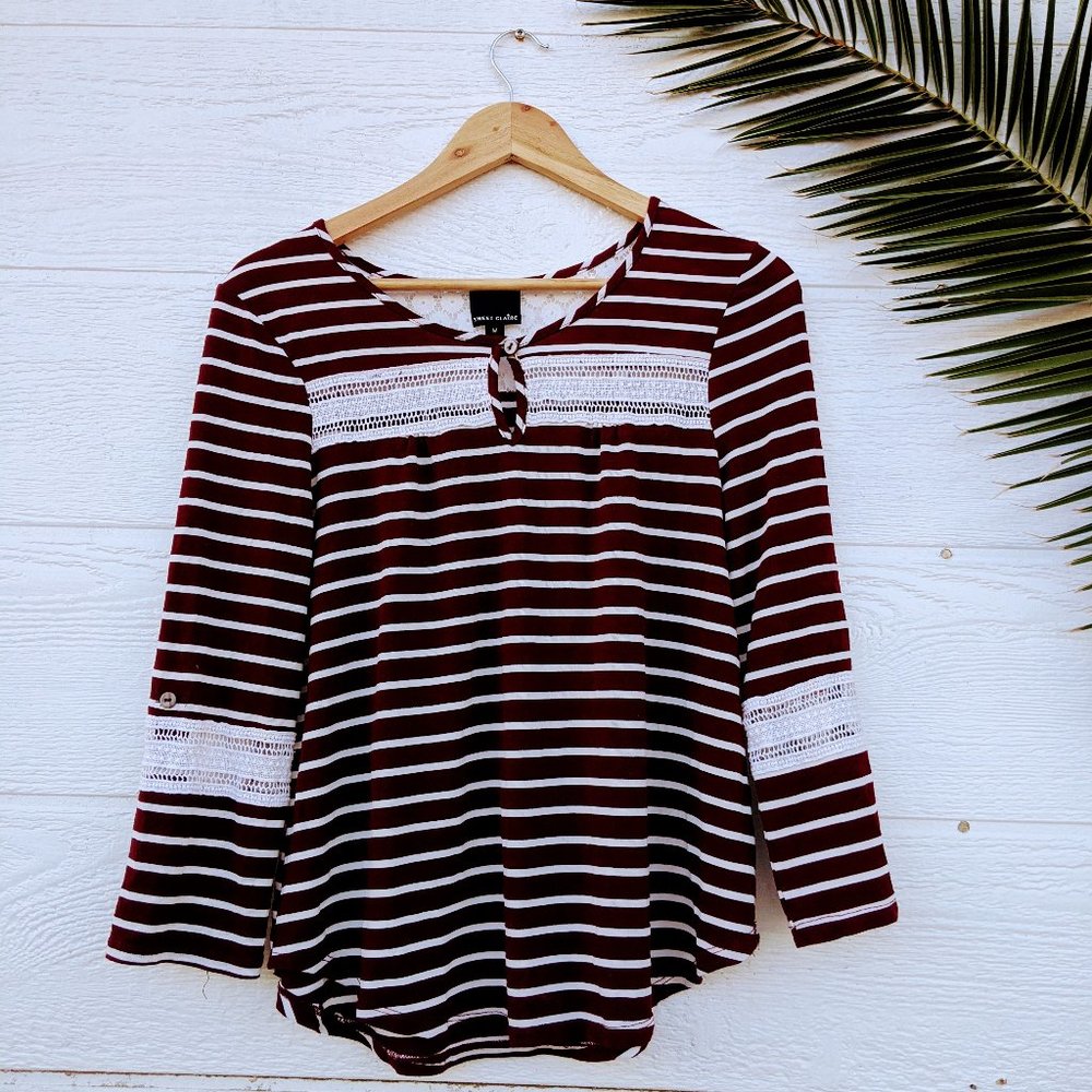 Red and white Striped Top with Lace
